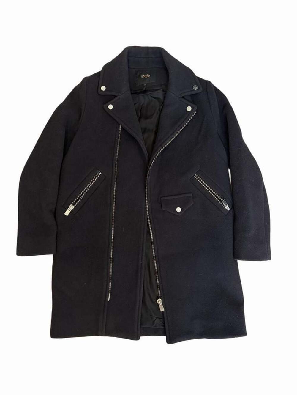 Maje Garius Asymmetric Wool-Blend Felt Coat Size 36 Midnight Blue